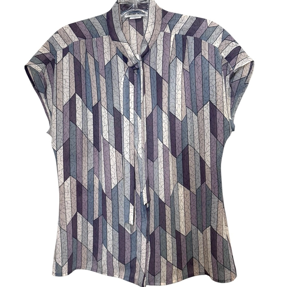 Vintage Liberty House Blouse Bow Purple Geometric Sleeveless Size S